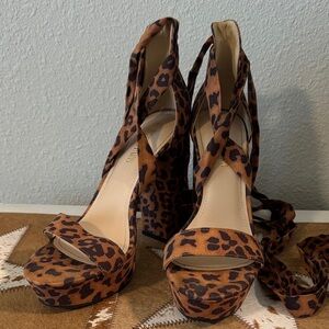 Leopard Print Lace-Up Platform Heels